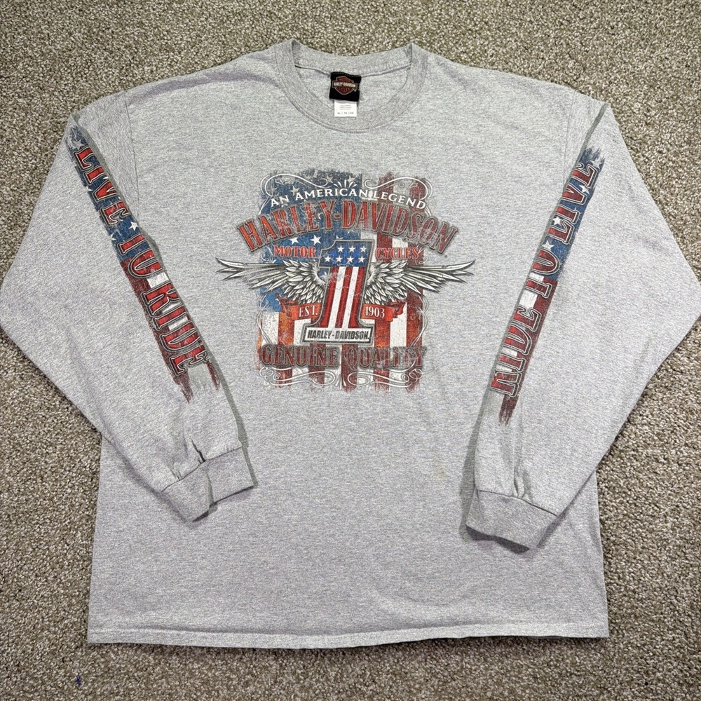 Harley Davidson Longsleeve Shirt Arm Graphics Size XL Gray Y2K Style Albuquerque